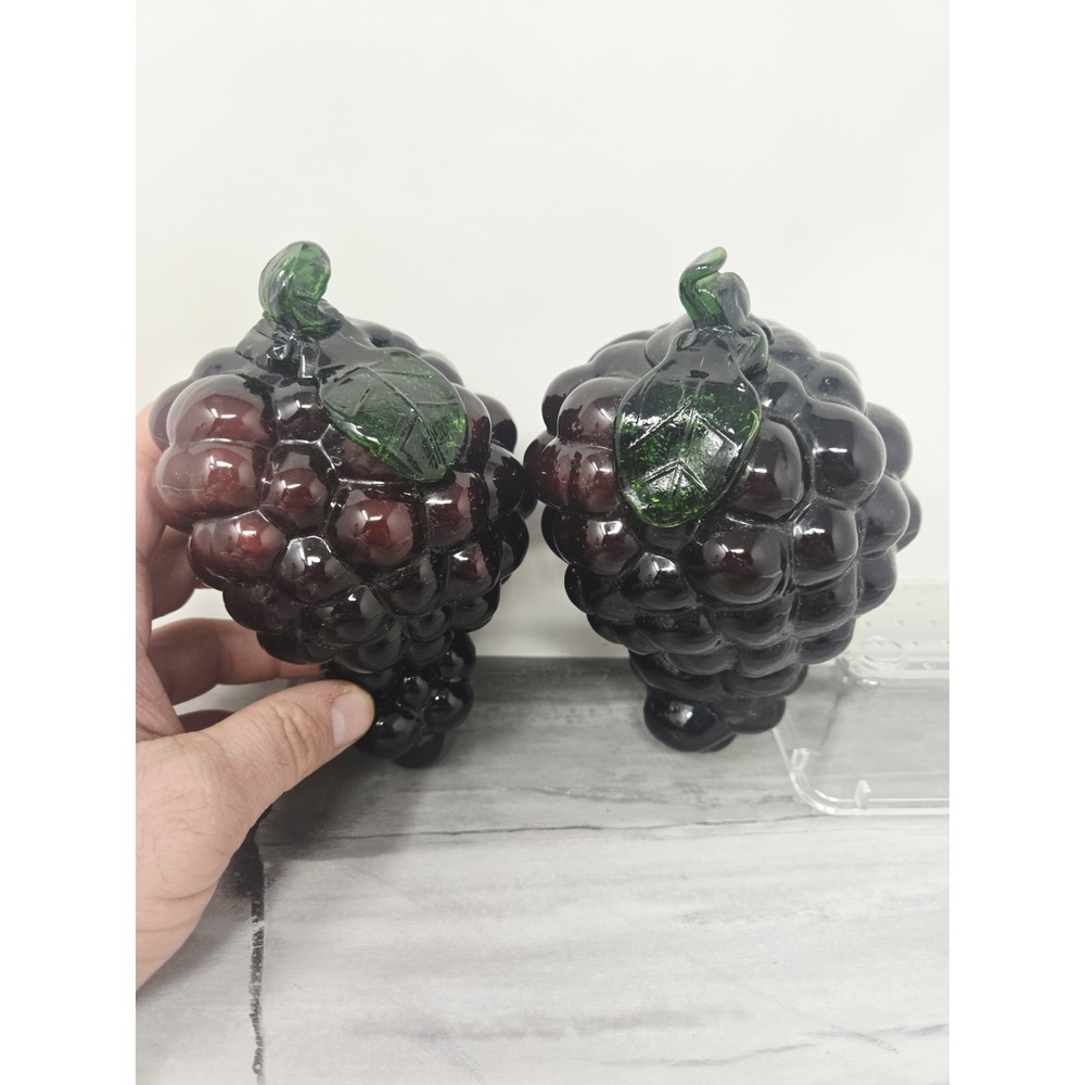 Murano Hand Blown Glass Grape Cluster Grapes Decoration Purple Vintage Lot Of 2
